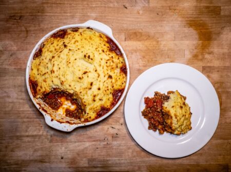 Kartoffelbrei Tomaten Soja Bolognese Auflauf